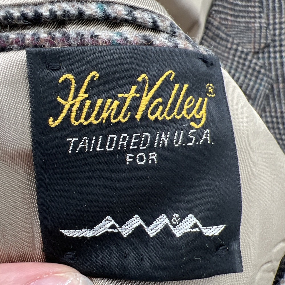 Vintage Hunt Valley Mens 42L Tweed Blazer Glen Check Wool USA Black Multicolored - Picture 11 of 13